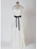 Ivory Scalloped Lace Chiffon Draped Wedding Dress